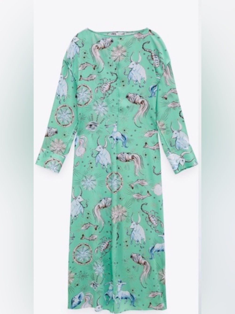 Zara - NWT Limited Edition Zodiac Mint Green Long Sleeve Midi Dress Size XS - Picture 2 of 12